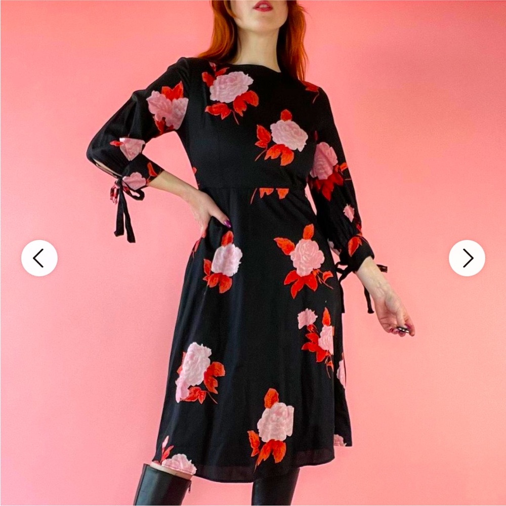 Who What Wear black floral midi dress with bows